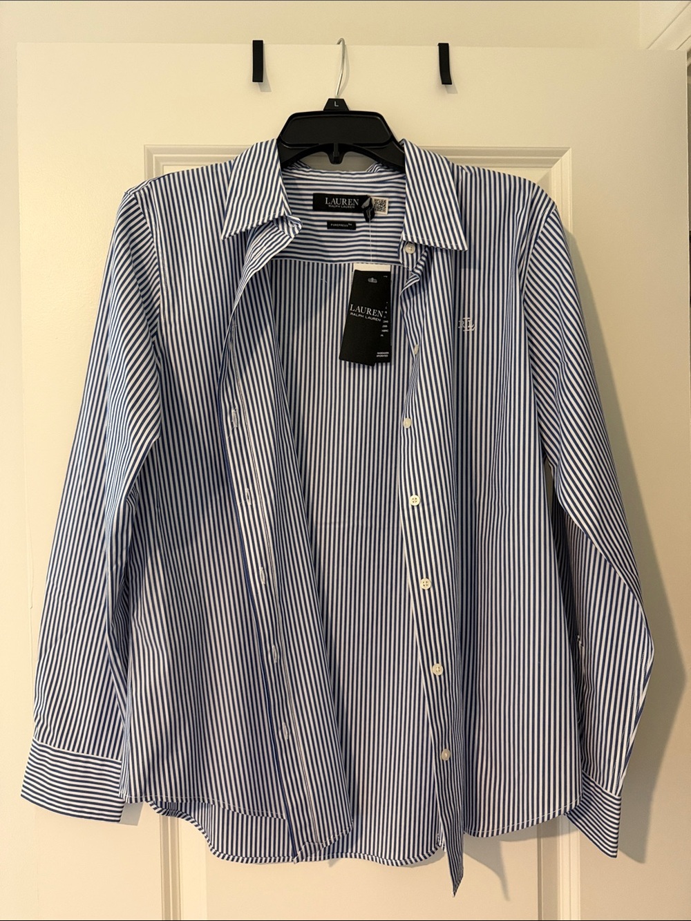 Lauren Ralph Lauren Blue & White Vertical Stripe Dress Shirt